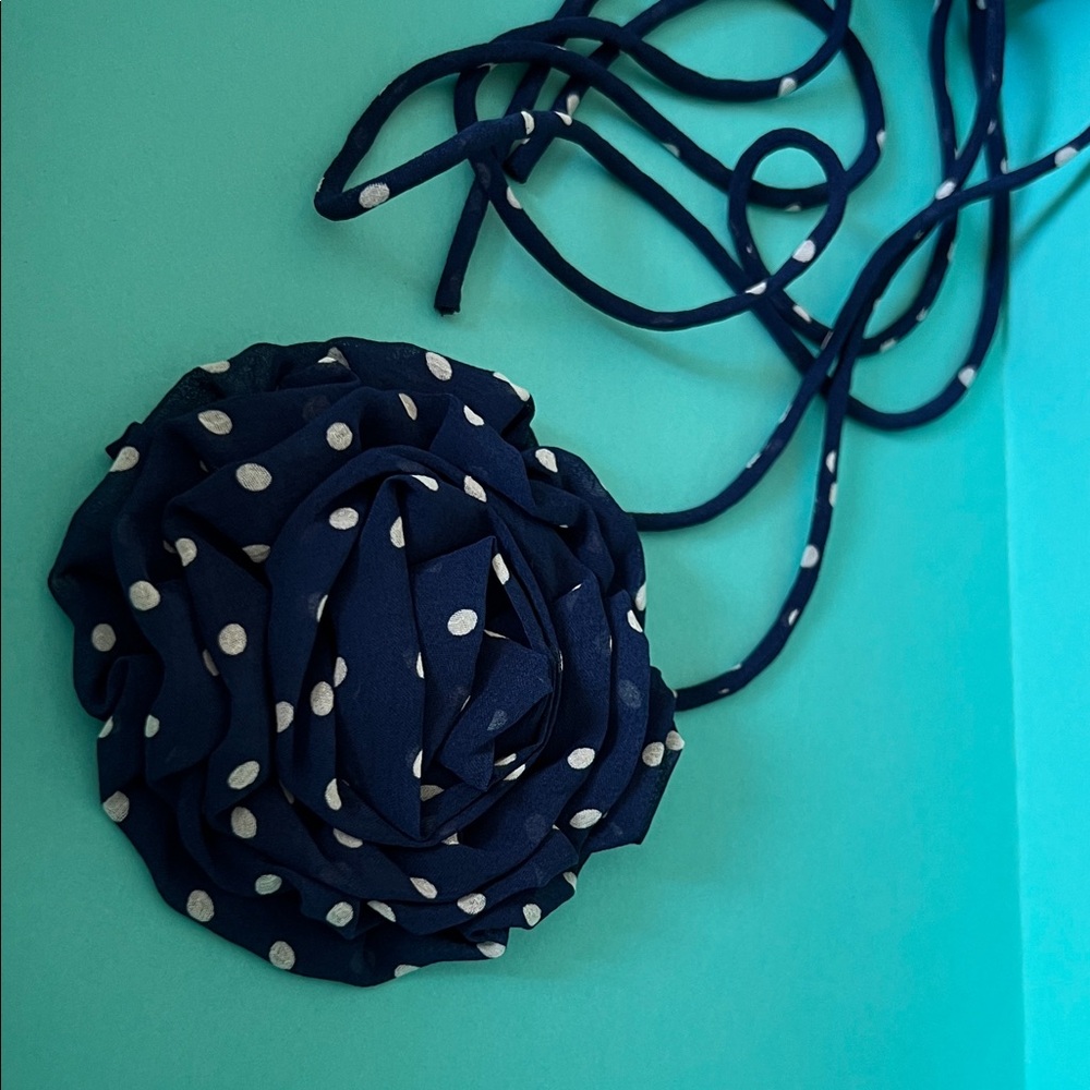 Navy Polka Dot Flower Necklace